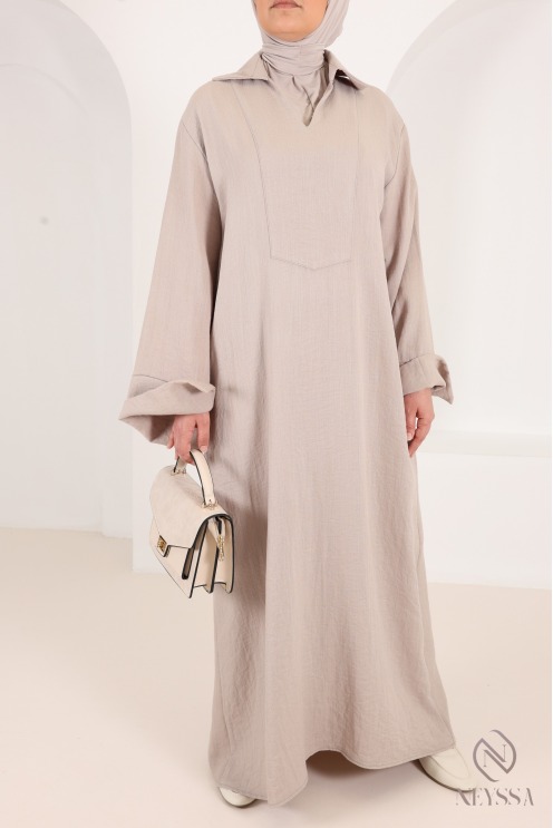 Women’s loose-fitting maxi dress in linen-effect fabric