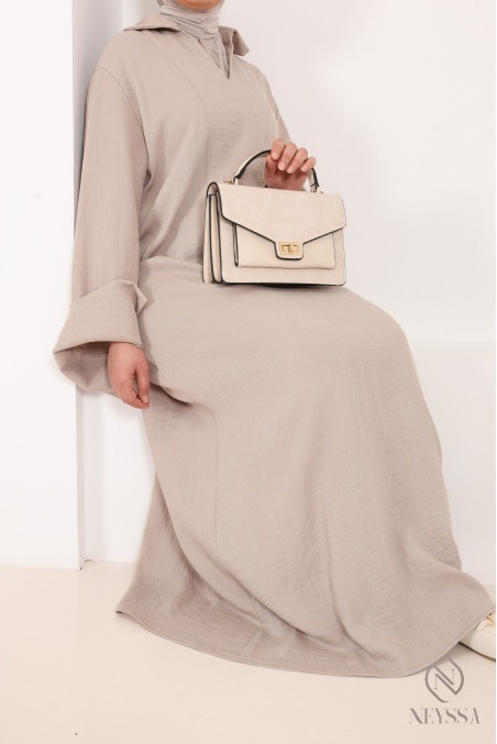 Women’s loose-fitting maxi dress in linen-effect fabric