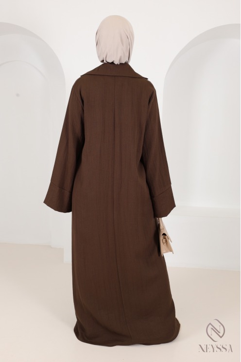 Loose-fitting maxi dress with turn-up sleeves, linen-effect fabric