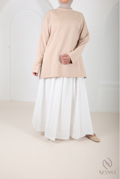 Jupe en coton longue sans fentes coupe évasée avec doublure