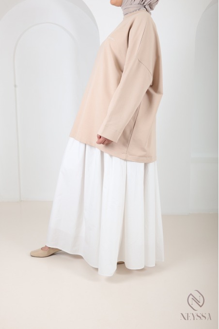 Long, flared cotton skirt without slits, with lining