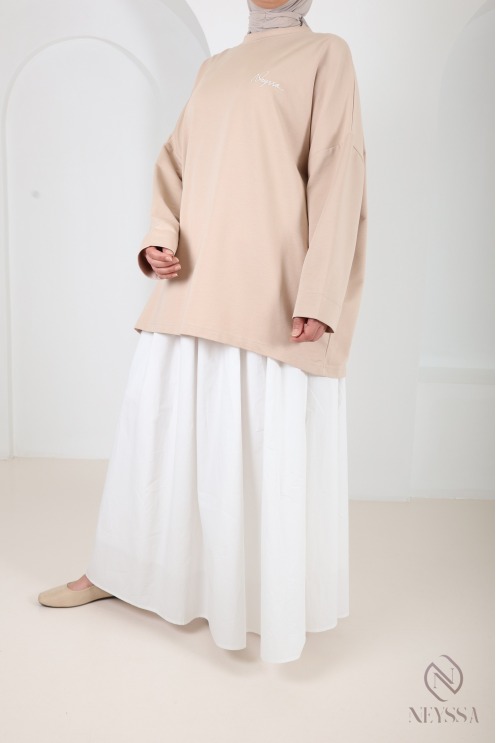 Long, flared cotton skirt without slits, with lining