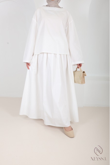 Long, flared cotton skirt without slits, with lining