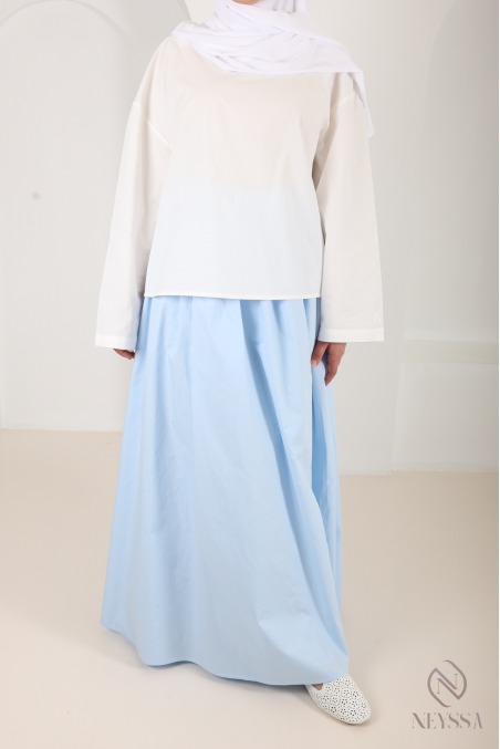 Jupe longue beige en coton avec doublure coupe évasée