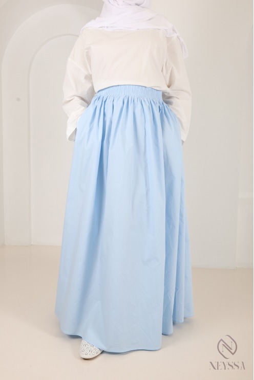 Long beige cotton skirt with a flared cut and lining