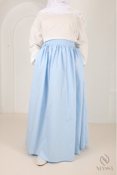 Long beige cotton skirt with a flared cut and lining