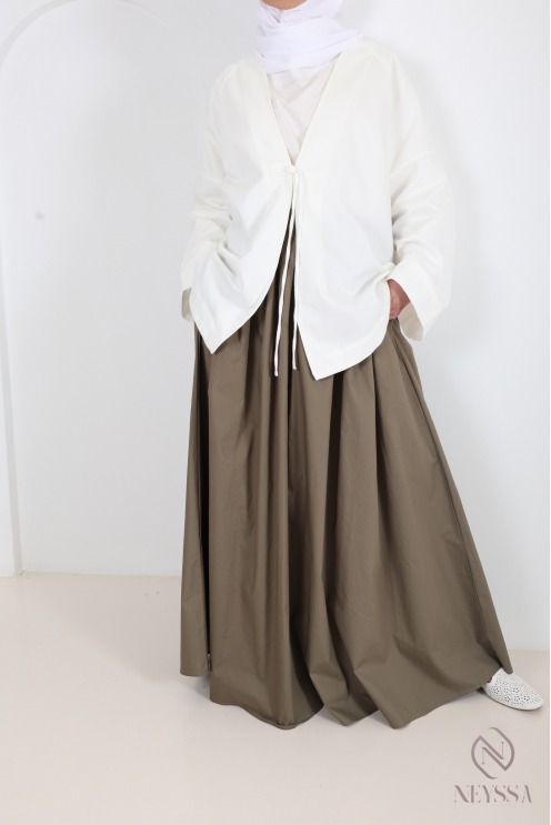 Jupe longue beige en coton avec doublure coupe évasée