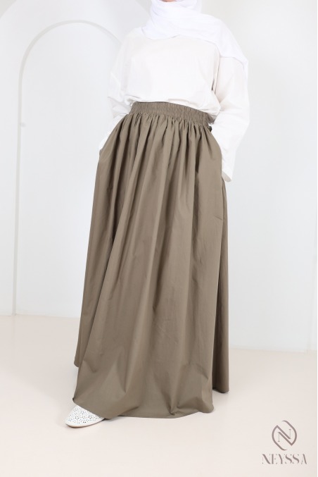 Jupe longue beige en coton avec doublure coupe évasée