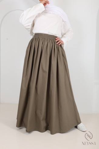 Jupe longue beige en coton avec doublure coupe évasée