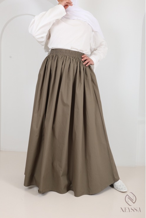 Jupe longue beige en coton avec doublure coupe évasée