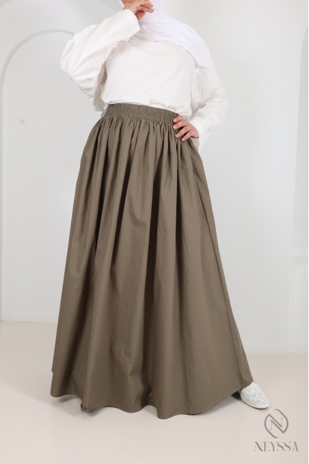 Jupe longue beige en coton avec doublure coupe évasée