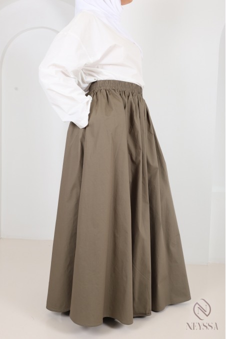 Jupe longue beige en coton avec doublure coupe évasée