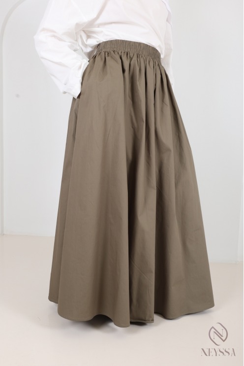 Jupe longue beige en coton avec doublure coupe évasée