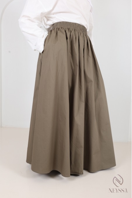 Jupe longue beige en coton avec doublure coupe évasée