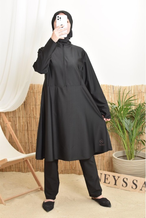 Burkini lang mit Reißverschluss mit Hose und Kapuze Neyssa Confection.