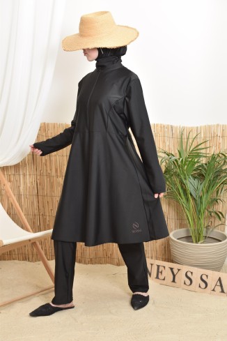 Burkini noir long zippée avec pantalon et cagoule Neyssa Confection