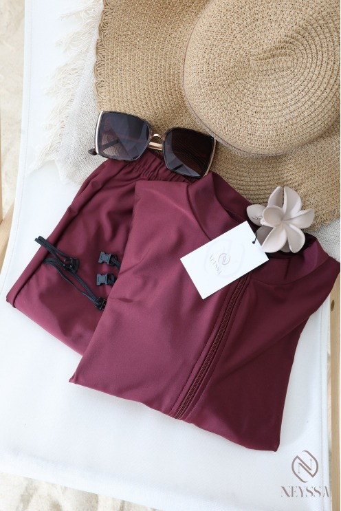 3-Piece Burgundy Water-Repellent Swim Jilbab