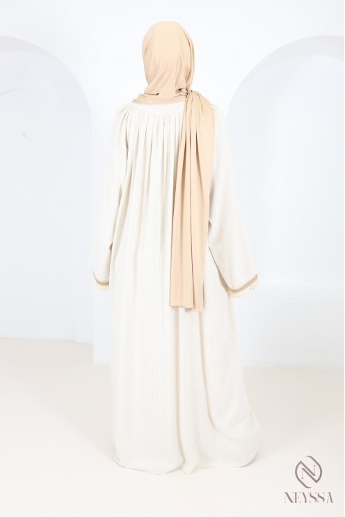 Langes Kleid im Abaya-Stil aus Leinenmischgewebe mit V-Ausschnitt