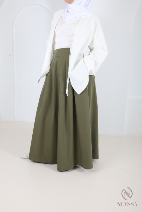 Long cotton-blend skirt with a flared cut and lining