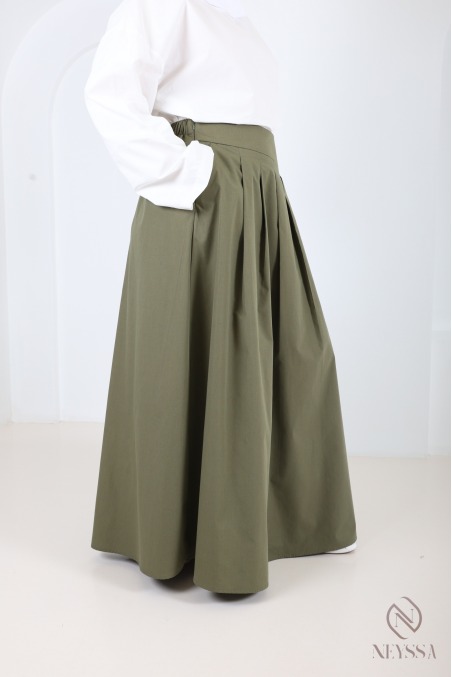 Jupe longue en coton mélangé avec doublure coupe évasée