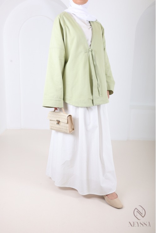 Mid-length kimono-style jacket, cotton fabric, spring/summer outfit