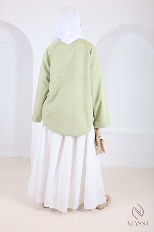 Mid-length kimono-style jacket, cotton fabric, spring/summer outfit