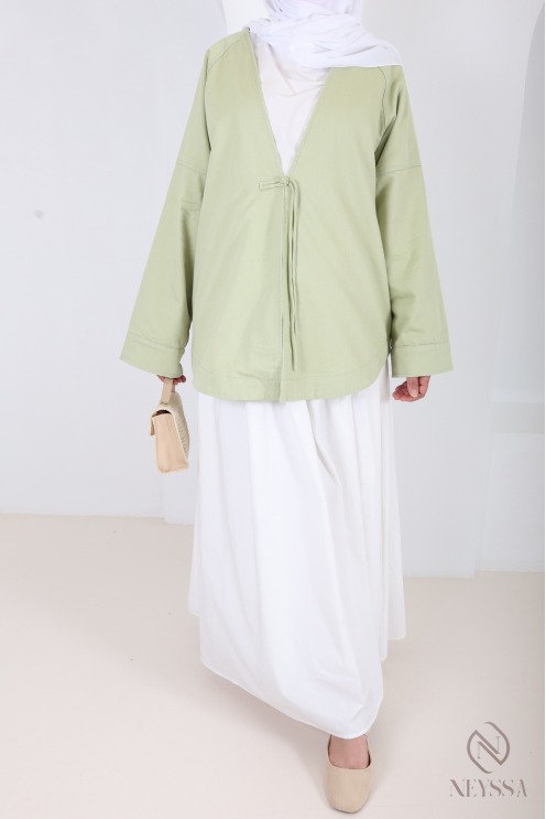 Mid-length kimono-style jacket, cotton fabric, spring/summer outfit