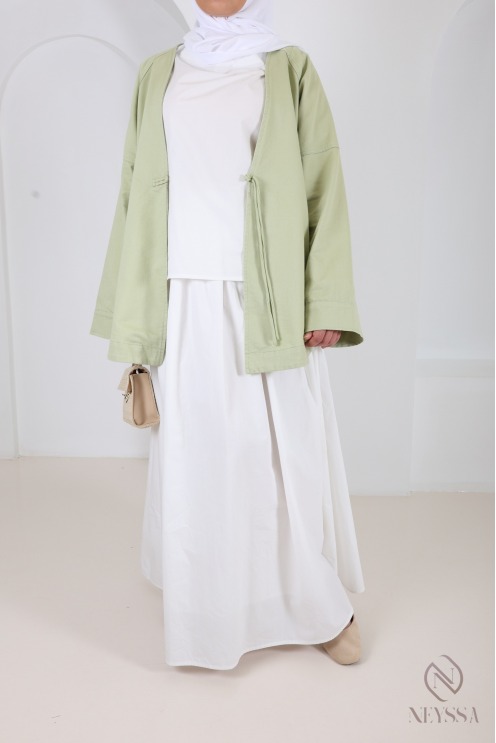 Mid-length kimono-style jacket, cotton fabric, spring/summer outfit