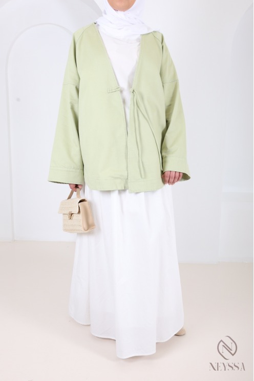 Mid-length kimono-style jacket, cotton fabric, spring/summer outfit