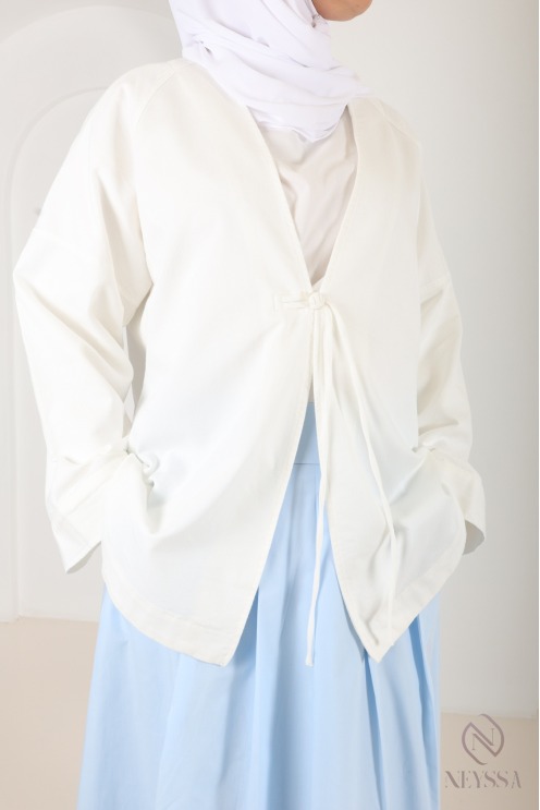 Oversize-Jacke aus cremefarbener Baumwolle im japanischen Kimono-Stil