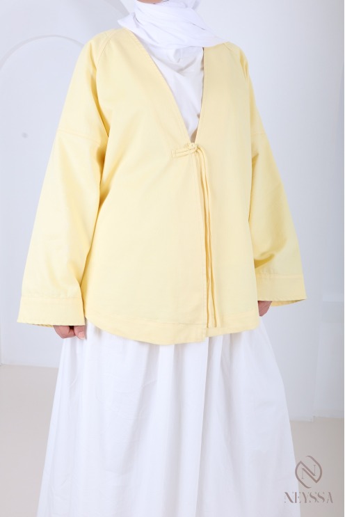 Trendige, halblange Jacke im Kimono-Stil, gelb, aus Baumwolle