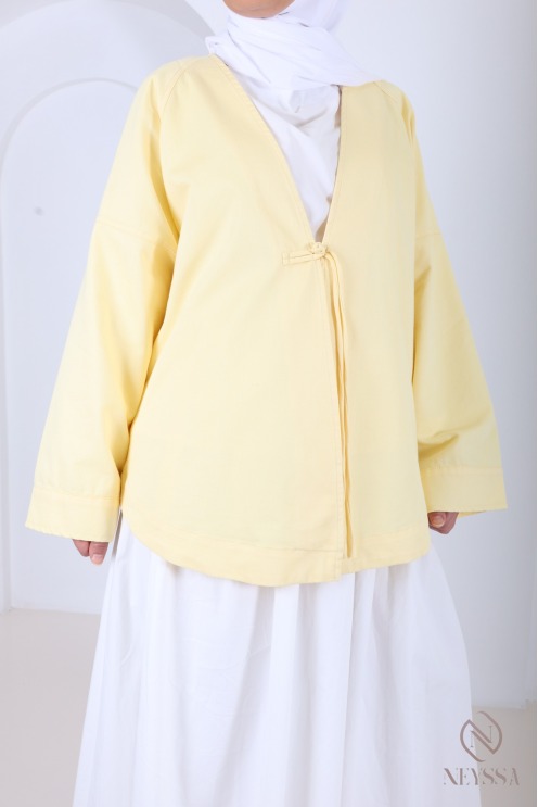 Veste mi long style kimono yellow tendance, en coton