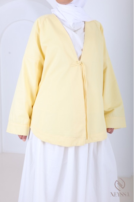 Veste mi long style kimono yellow tendance, en coton