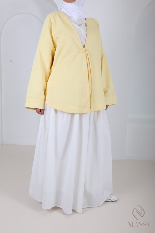 Veste mi long style kimono yellow tendance, en coton