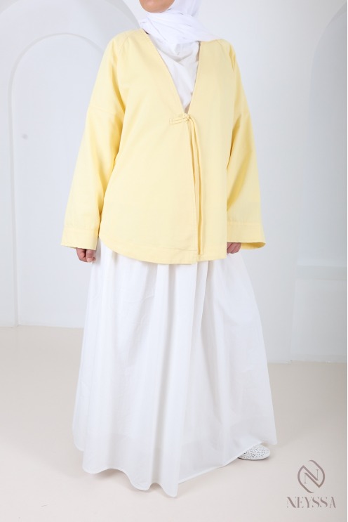 Veste mi long style kimono yellow tendance, en coton