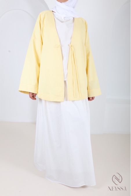 Trendige, halblange Jacke im Kimono-Stil, gelb, aus Baumwolle