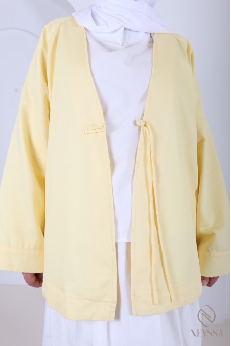 Veste mi long style kimono yellow tendance, en coton