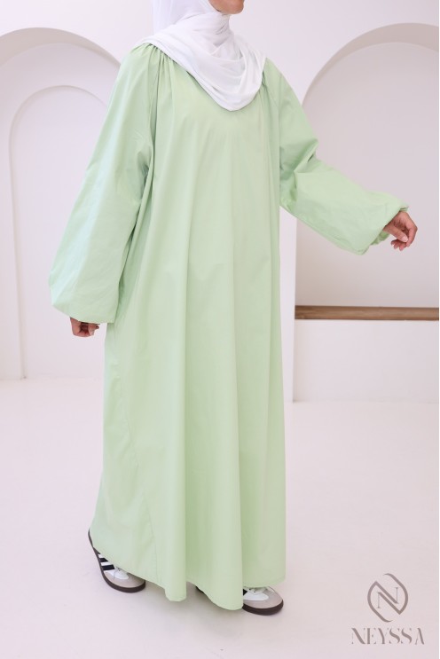 Abaya longue à manches bouffantes en coton, col chemise
