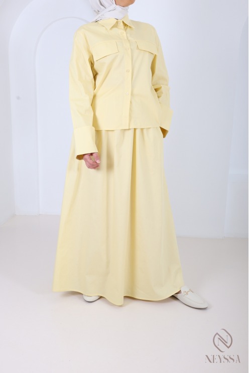 2-Piece Set: Skirt and Dark Yellow Cotton Blouse