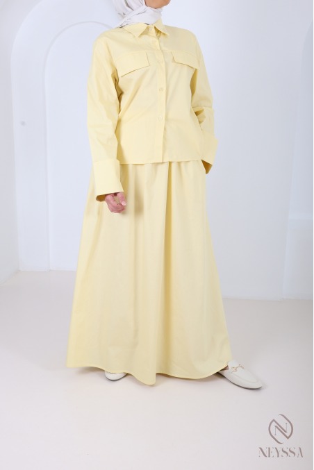 2-Piece Set: Skirt and Dark Yellow Cotton Blouse