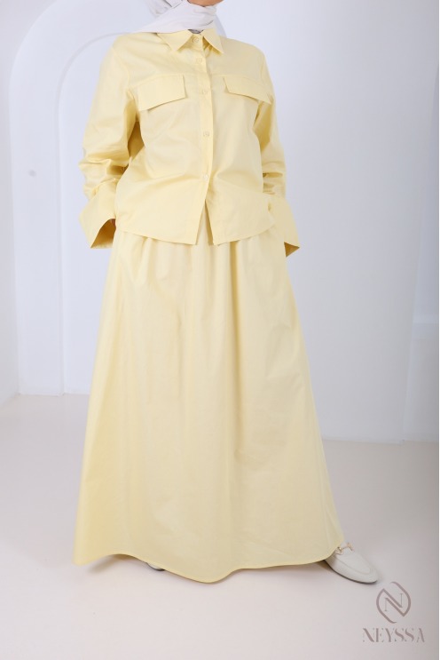 Ensemble 2 pièces jupe + chemise jaune foncé en coton