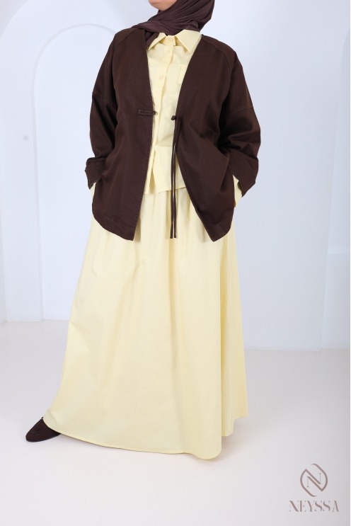 2-teiliges Set aus Rock und Bluse aus dunkelgelber Baumwolle