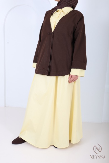 Ensemble 2 pièces jupe + chemise jaune foncé en coton