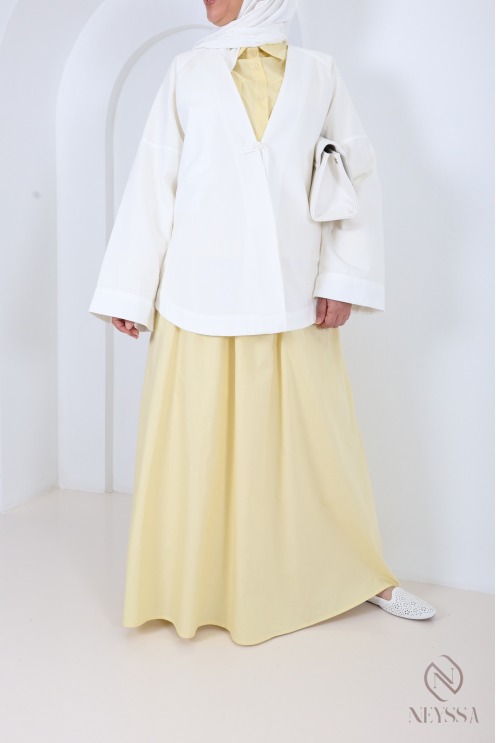 2-teiliges Set aus Rock und Bluse aus dunkelgelber Baumwolle