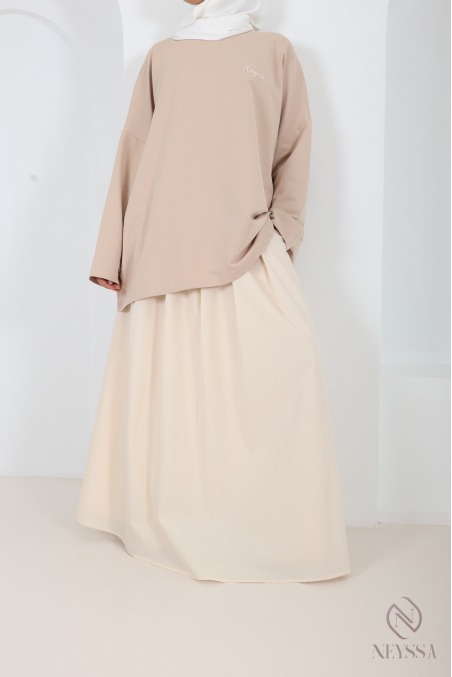 Long cotton-blend skirt with a flared cut and lining