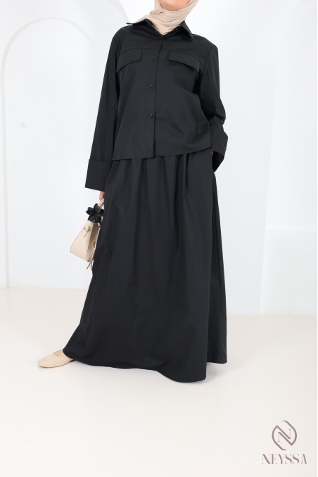 Long-sleeved shirt and long cotton skirt combo, ideal for summer
