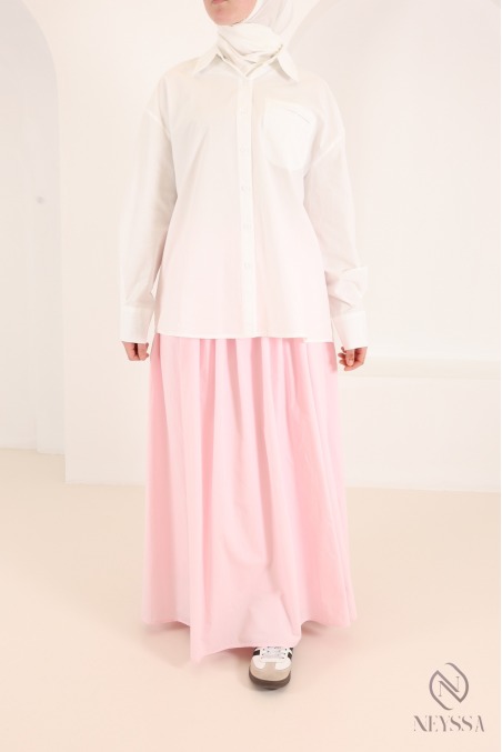 Women's loose-fitting white long-sleeve shirt, 100% cotton