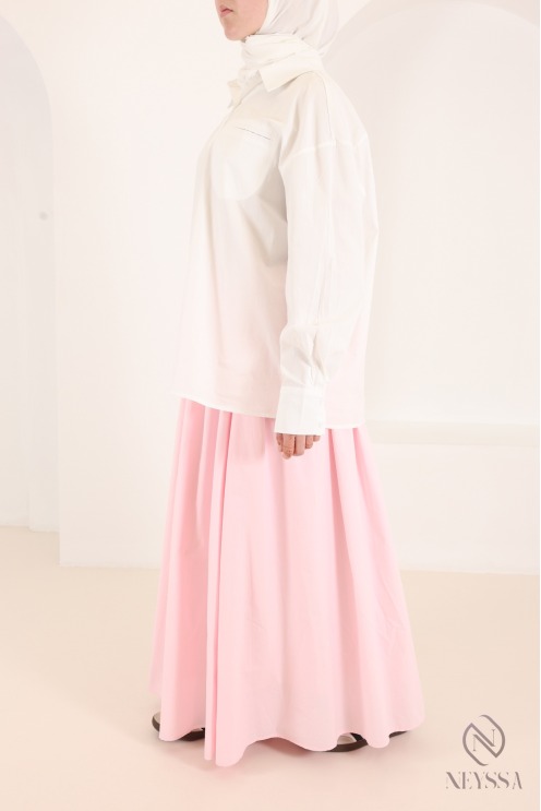 Women's loose-fitting white long-sleeve shirt, 100% cotton