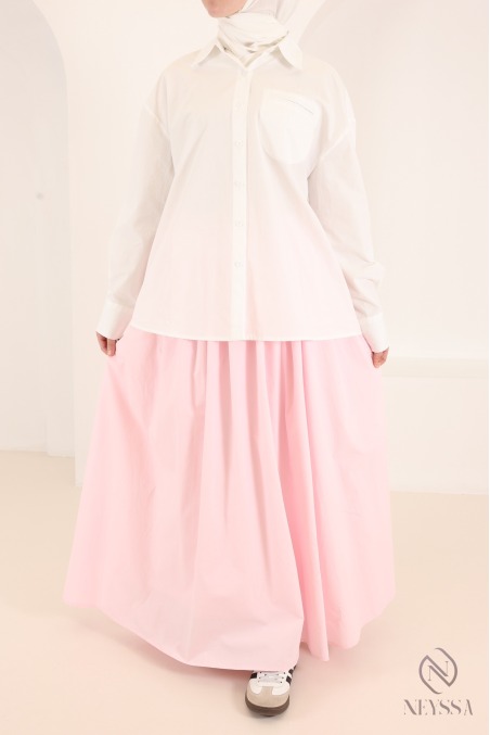 Women's loose-fitting white long-sleeve shirt, 100% cotton