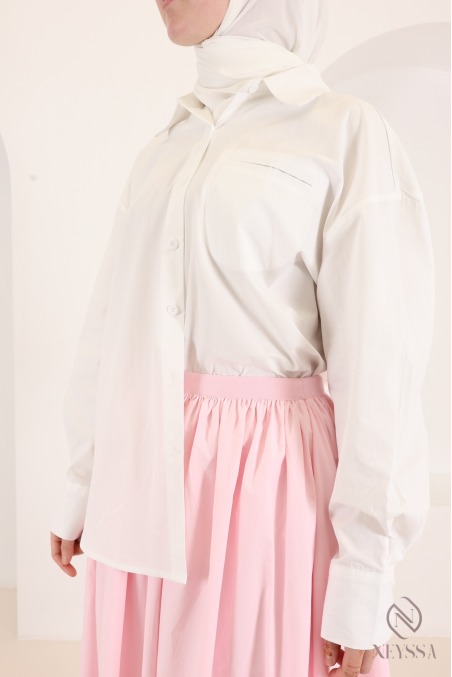 Women's loose-fitting white long-sleeve shirt, 100% cotton